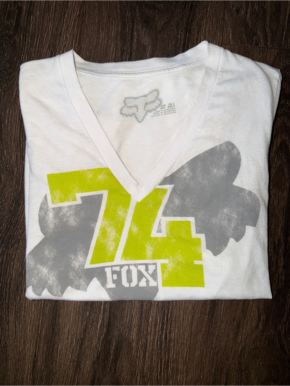 Fox Racing 74 Neon Graphic V-Neck Tee White Size Small